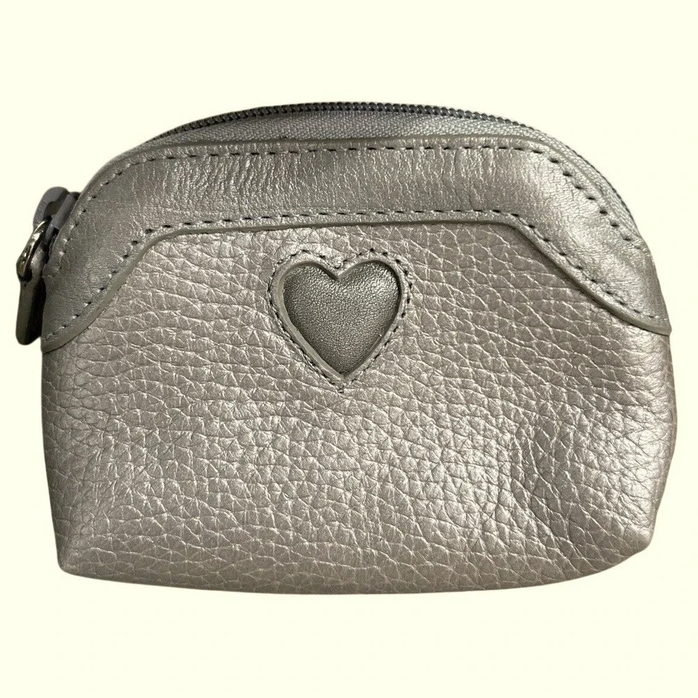BRIGHTON pebbled leather metallic silver gray bronze travel coin earbud Rx‎ bag